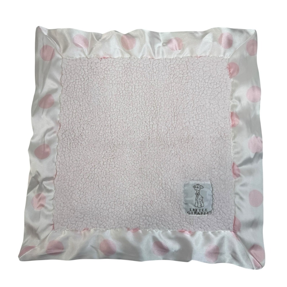 Little Giraffe Lovey‎ Pink Polka Dot Satin Edge Chenille Baby Security Blanket